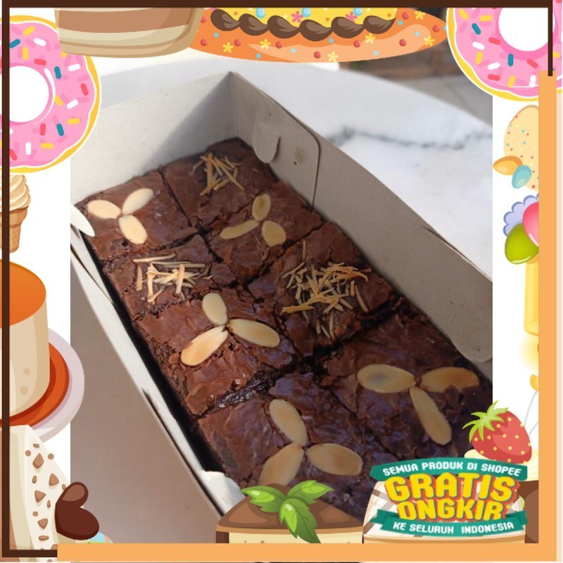 

Kue Brownies Fudgy Panggang Enak Bronies Premium Topping Almond Keju/ King J Snack