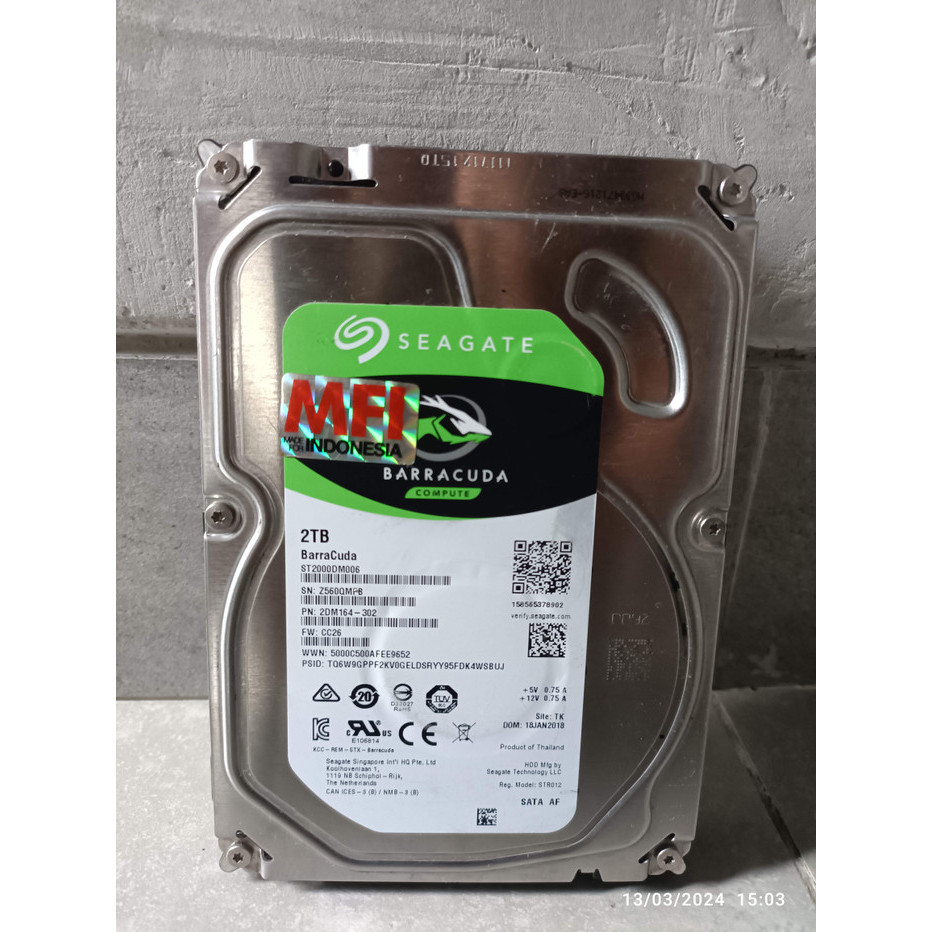Seagate MFI BarraCuda HDD / Hardisk Internal PC 2TB SATA 7200RPM MFI