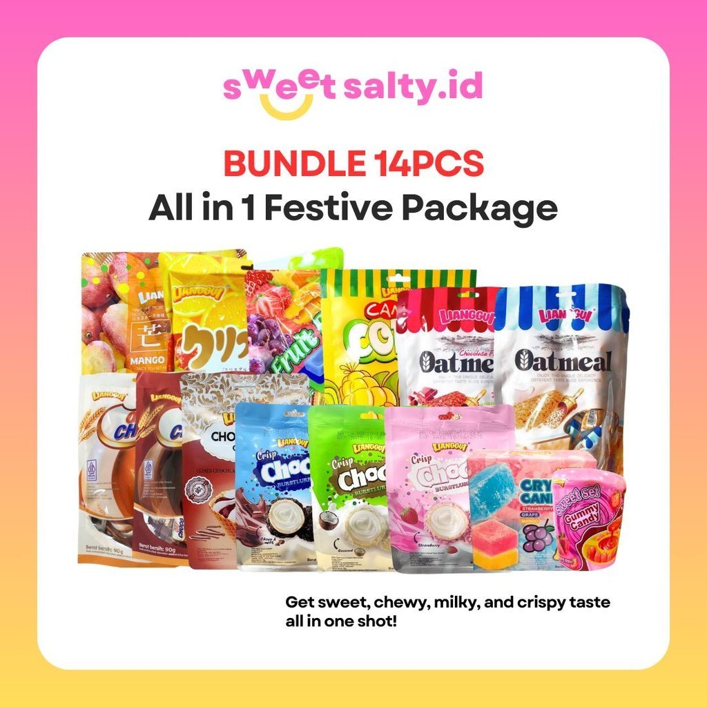 

[HALAL]Lianggui Bundle 14in1 Festive Package All in 1 | Permen Buah | Permen Lunak Aneka Rasa | Permen Jelly | Snack Oat | Choco Ball | Oar Bar | Snack Halal
