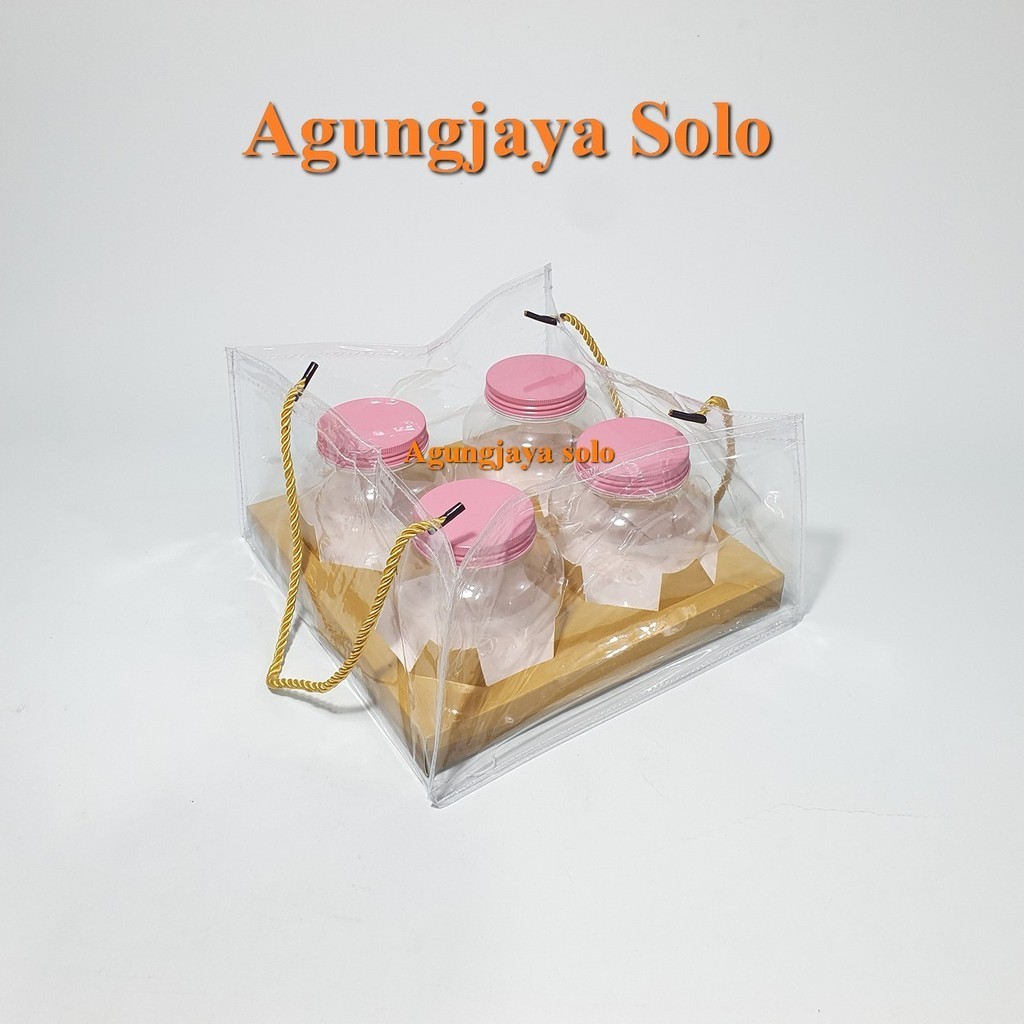 Toples Lebaran 450 ml Gentong Tutup Plastik Hampers Tas Tatakan Emas Isi 4 / Toples Plastik / Hamper