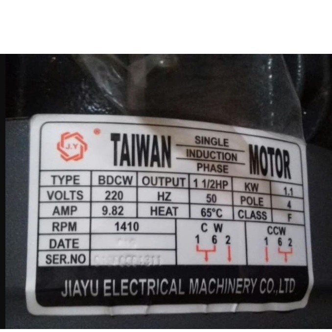 PROMO TOKO1.5 HP 1 Phase Jiayu Dinamo/Elektro Motor/Electro Motor 2P/4P