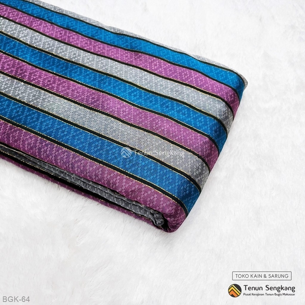 Kain Tenun Baltong Kristal Dobby Bervariasi Benang Emas Sutra Bugis Makassar Biru Silver Ungu - Tenu