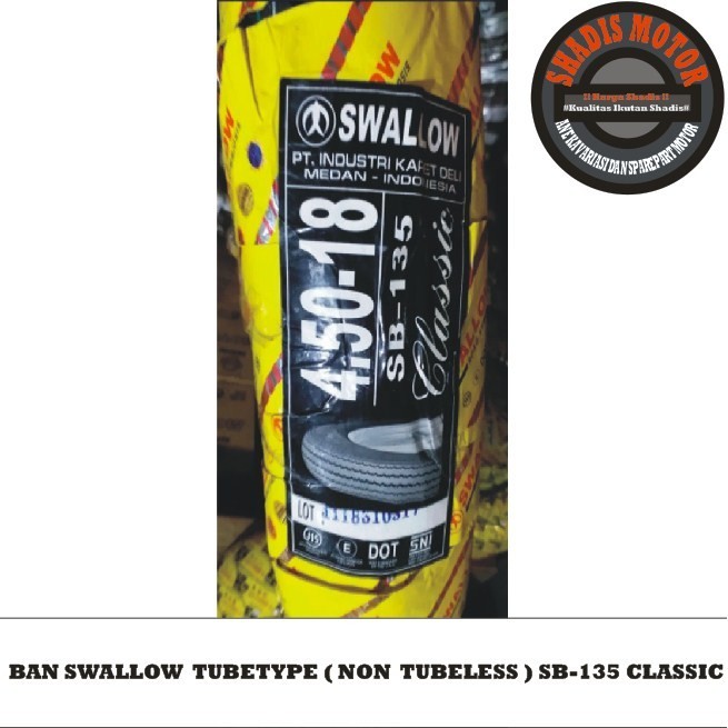 Ban Motor Merk Swallow Biasa Tipe SB 135 Classic Ukuran 450 Ring 18 Ban Motor Tubetype