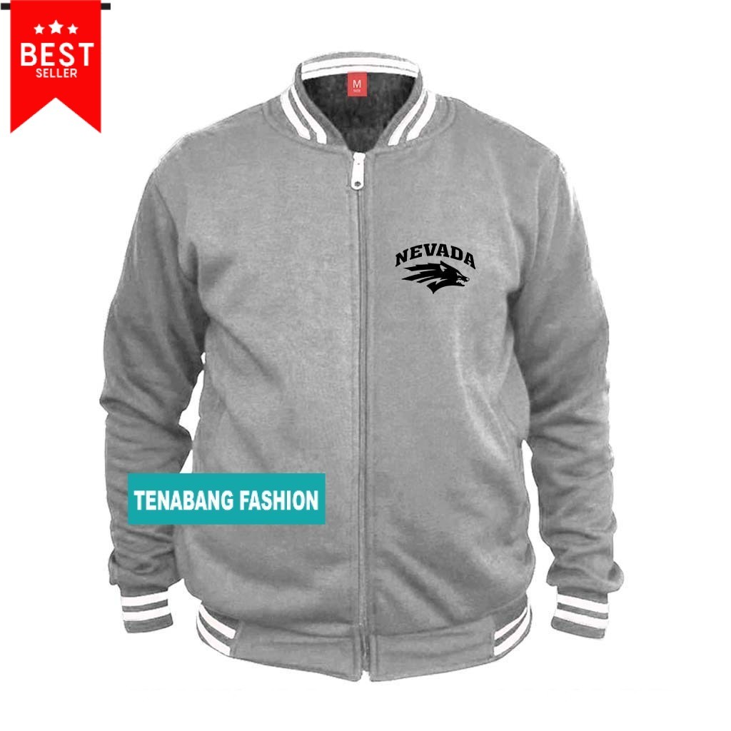 Jaket Varsity Pria Wanita Resleting  / Nevada Keren | Text Hitam Baseball Distro Pria/  Jaket Baseba
