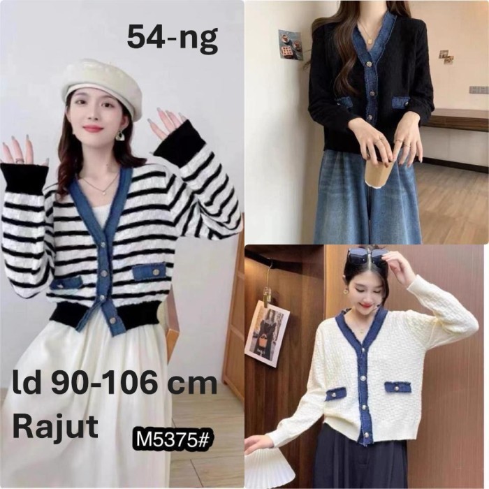 cardigan vest kemeja outer rajut imp 54-ng hitam putih M 5375