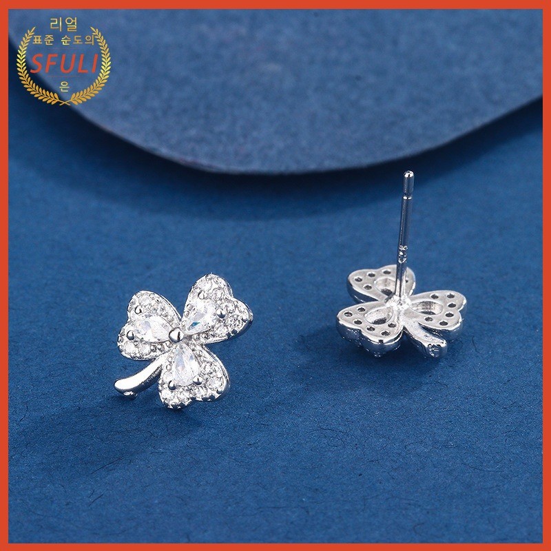 Anting Clover Korea 18k Anting Stud Emas Putih Desain Bentuk Hati Wanita Anting Rasa Premium