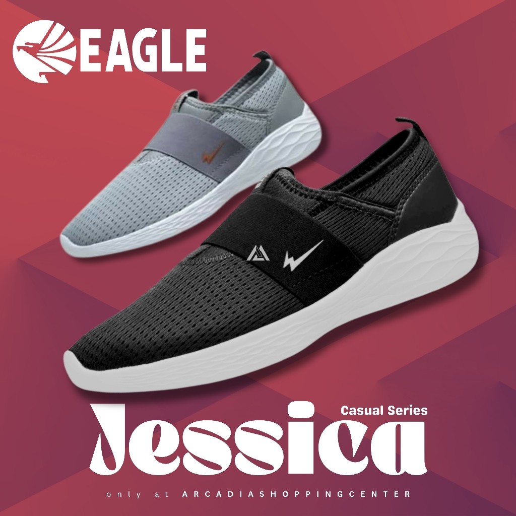 EAGLE JESSICA SEPATU SLIP ON WANITA SANTAI ABU HITAM KANTORARCADIA SPORT LAMPUNG
