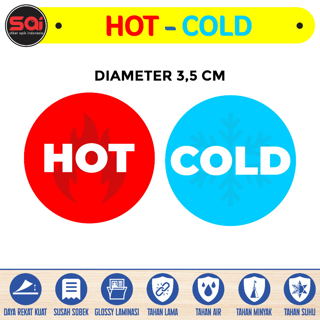 

stiker vinyl anti air / waterprof HOT & COLD BULAT (DIJUAL SEPASANG) laminasi glossy