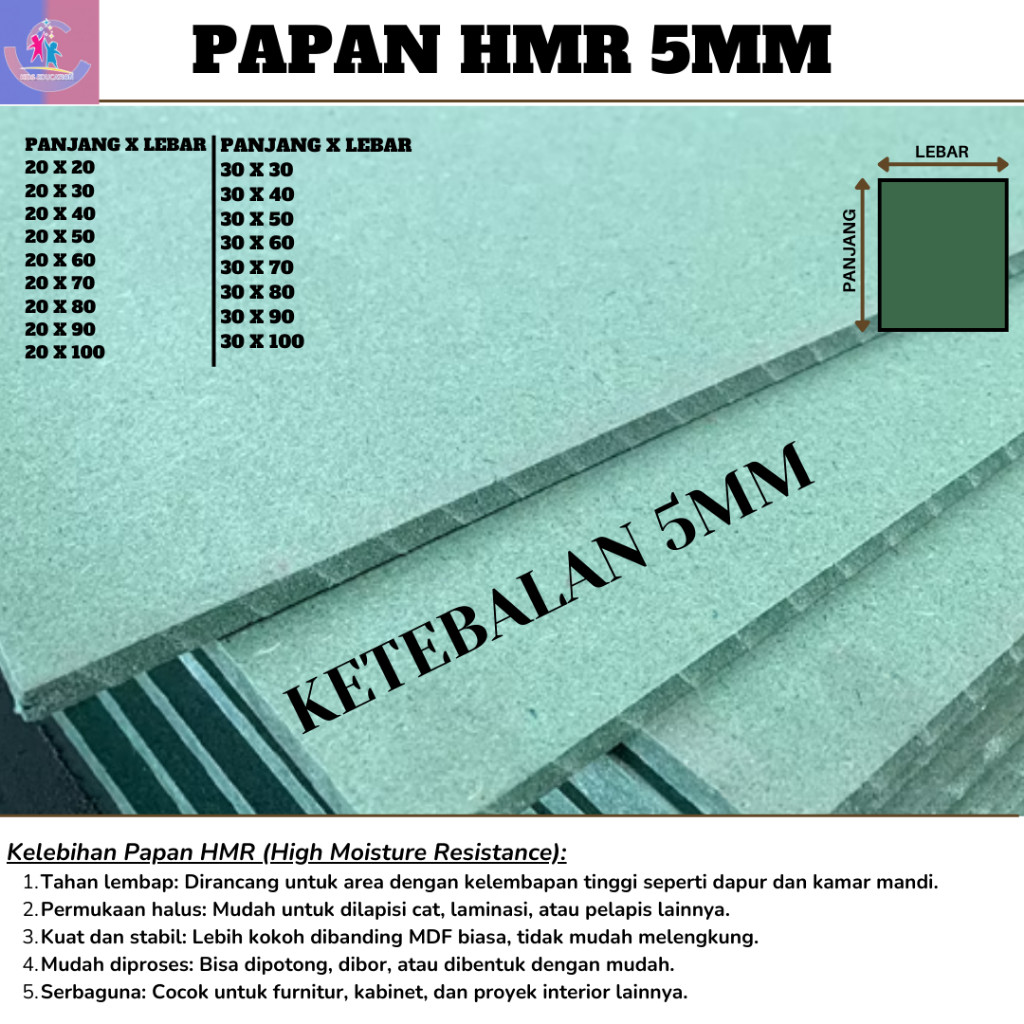Papan HMR Ketebalan 5MM / MDF Hijau / K E
