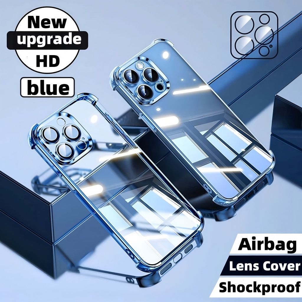 New Casing Airbag Mewah Shockproof Transparan 15pro Hard Case 14pro Plated Phone Case Untuk iPhone 1