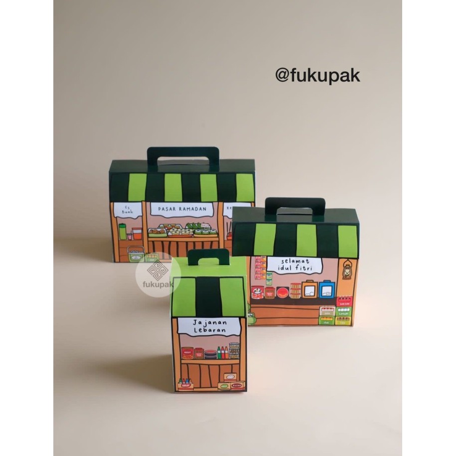 

Box Idul Fitri Market (10 pcs) dus lebaran toples hamper kue kering - S - 11x11xT13, Kotak + Tag