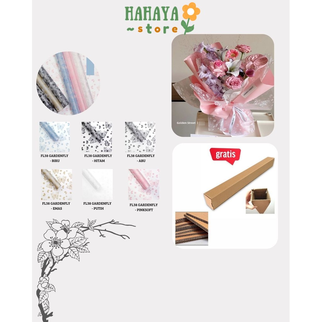 

HAHAYA - FL38 GARDENFLY Kertas Bunga Paper Buket Motif Summer Plaid Kotak Kado Florist Cellophane