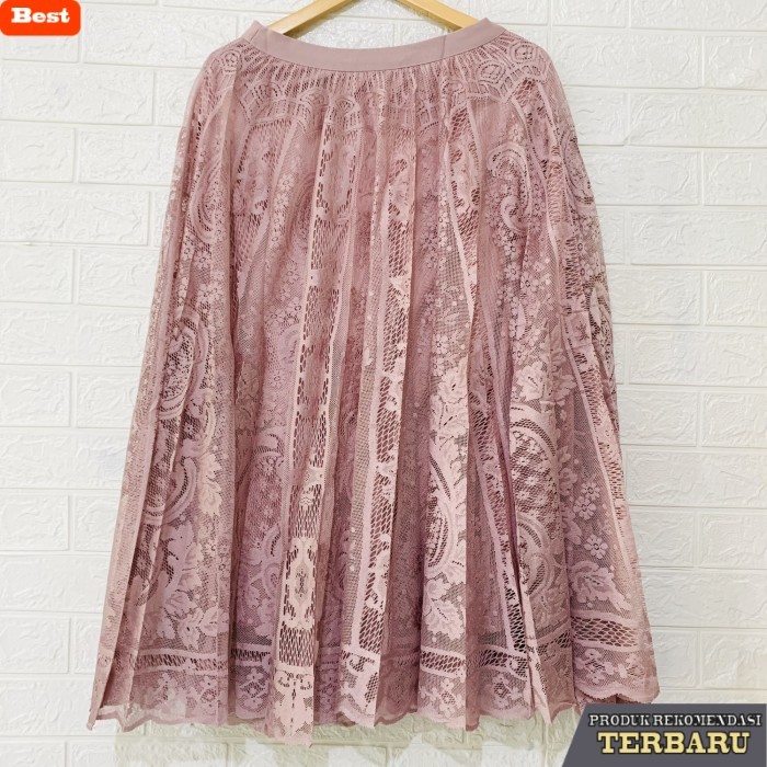 rok wanita kekinian Bawahan Rok Panjang Jumbo Lace Brukat Import Bigsize Wanita Muslim - Dusty