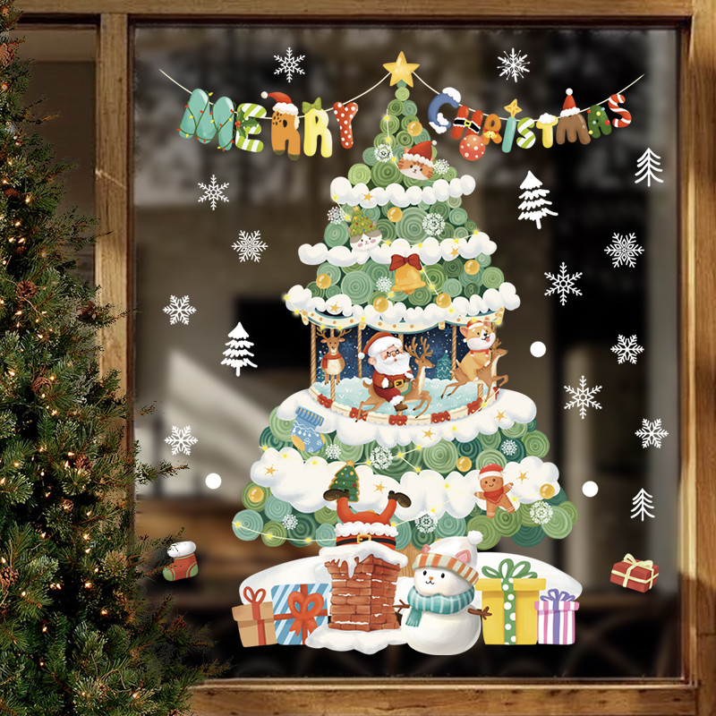 

Christmas Window Stickers Cartoon Santa Claus Xmas Tree Glass Decal 2024 Merry Christmas New Year Holiday Decorations For Home