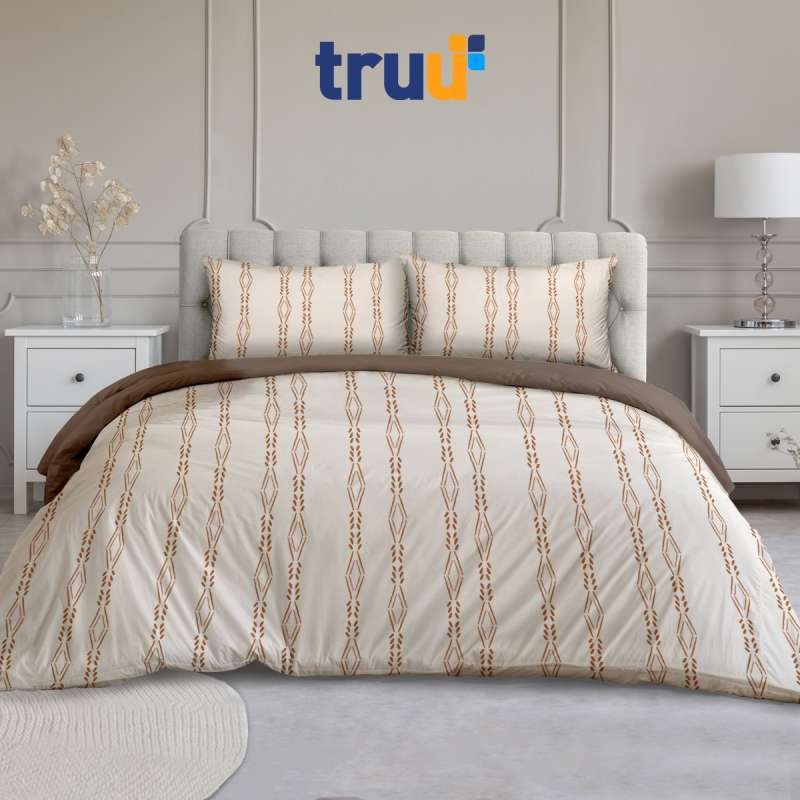 TRUU Bed Cover Luxe Rayon-Mix Tribal Geometric Beige TR.BC17