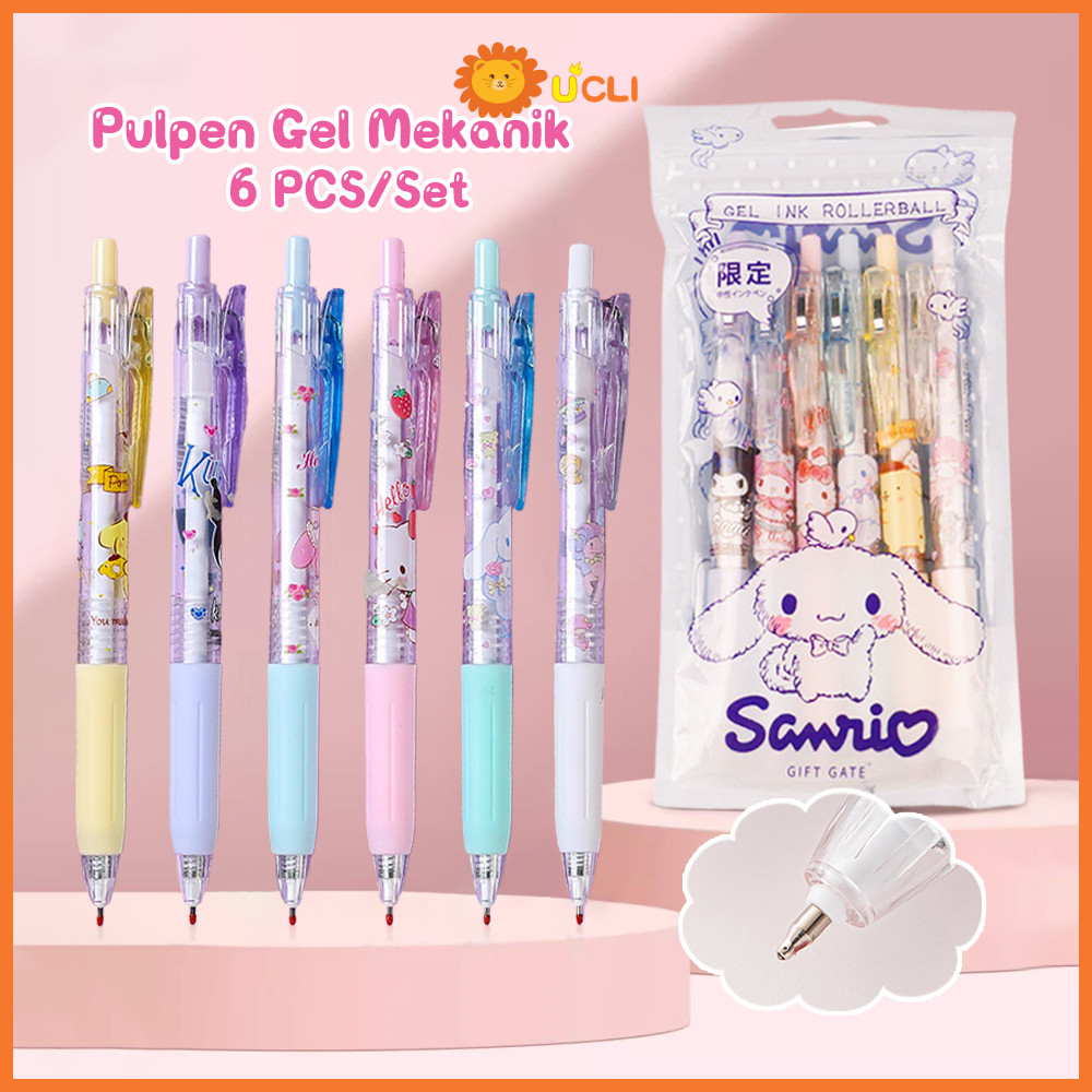 

Ucli 6pcs Pulpen gel mekanik 0.5mm ballpoint mekanik Pulpen Cetek Gel Tinta Hitam