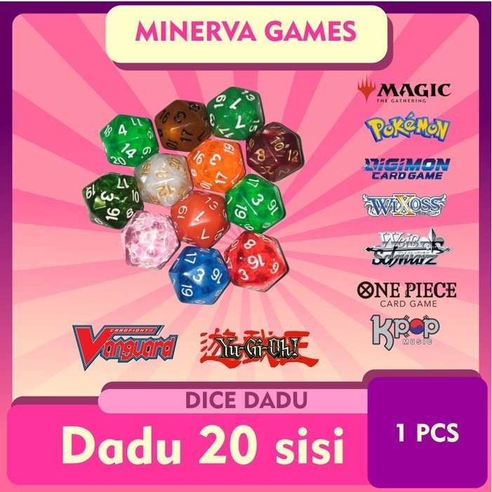 Dice / Dadu 20 Sisi Pokemon, Mtg, Yugi, Dnd V2 Dual Color