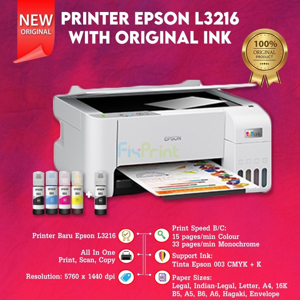 Printer Epson L3210 L3216  EcoTank New Original Multifunction Print Scan Copy Pengganti L360 Inkjet 