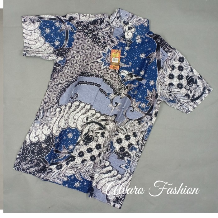 Kemeja Batik Pria Dewasa Lengan Pendek Biru Dongker Kombinasi - M
