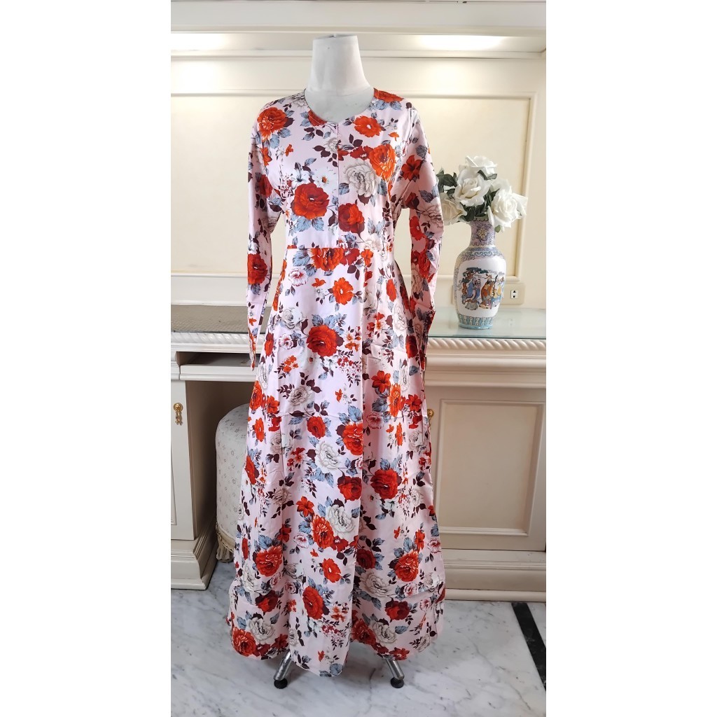 GAMIS KATUN JEPANG MOTIF BUNGA BESAR ORANGE (PINK)