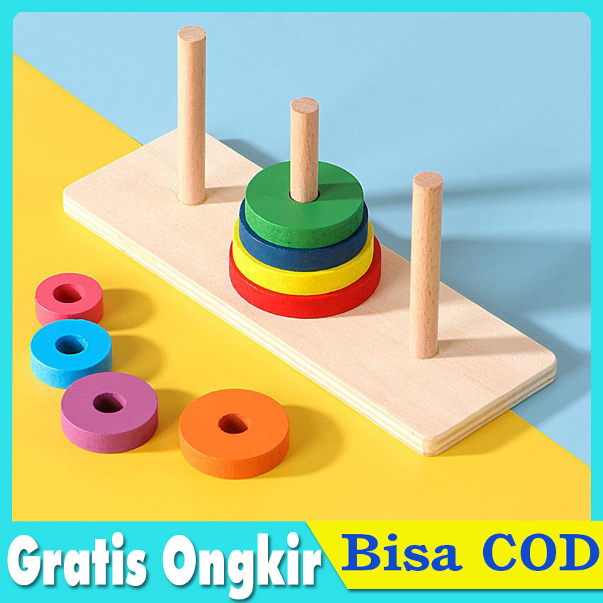 Mainan Donat Susun/Mainan Tower Menara/Ring Donat Roda Susun Rainbow / Ring Donat Roda/Menara donat