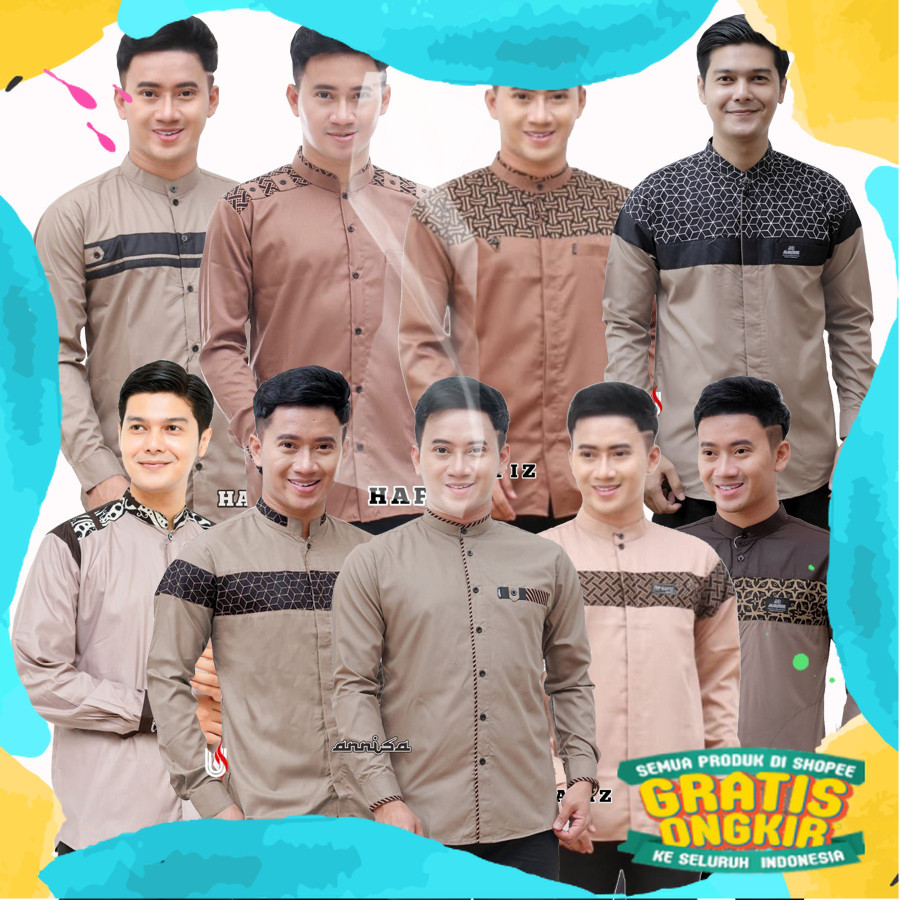 baju koko warna coklat susu lengan panjang baju koko hadroh pria dewasa warna coksu lengan panjang b