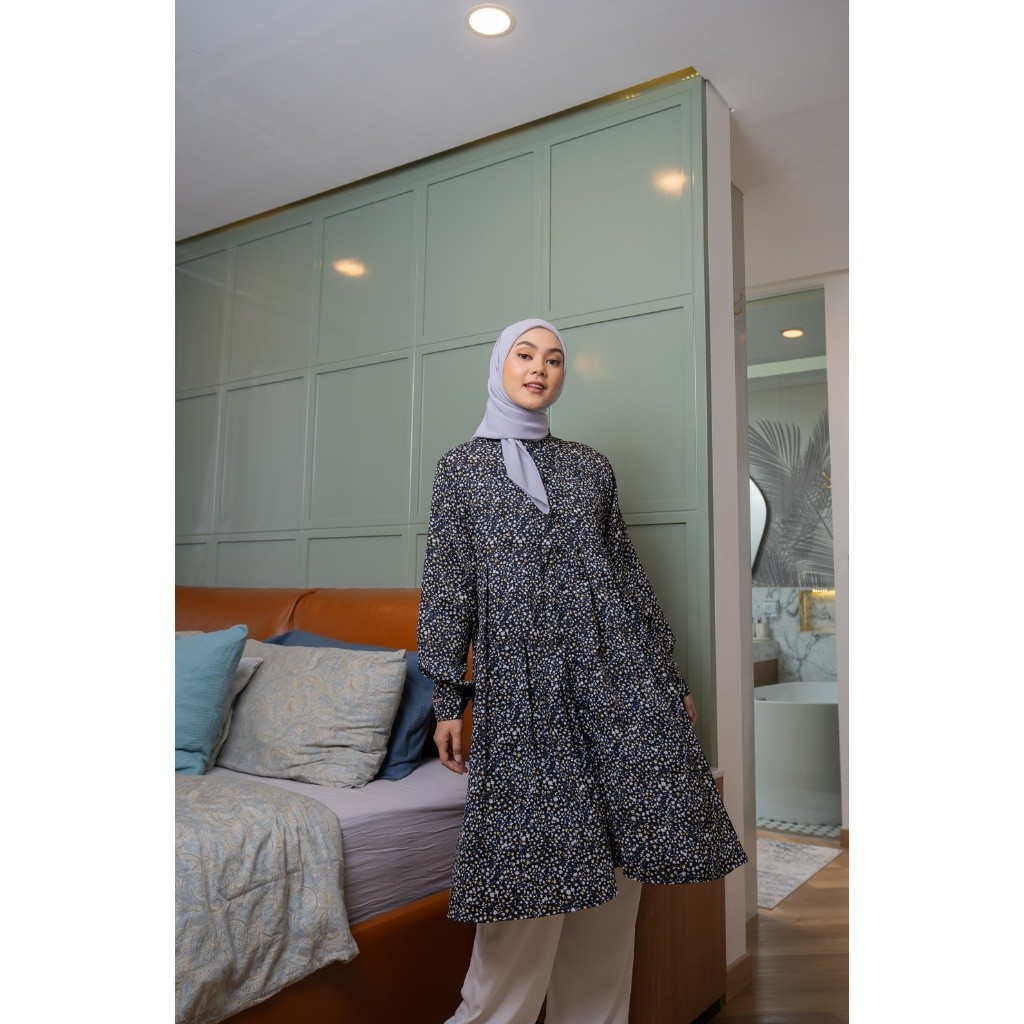 Shafa Tunic Berdamar Series - Tunik atasan motif bunga cantik crinkle