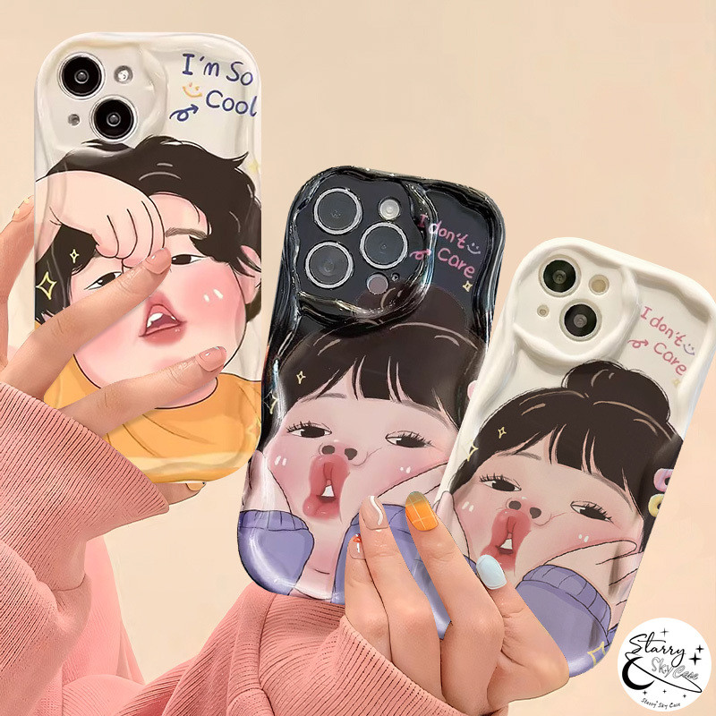 Kartun Lucu Smiley Gadis Lucu Anak Laki-Laki Lucu Kasus Pasangan Case Hp Untuk Oppo A16 A57 A17 A18 