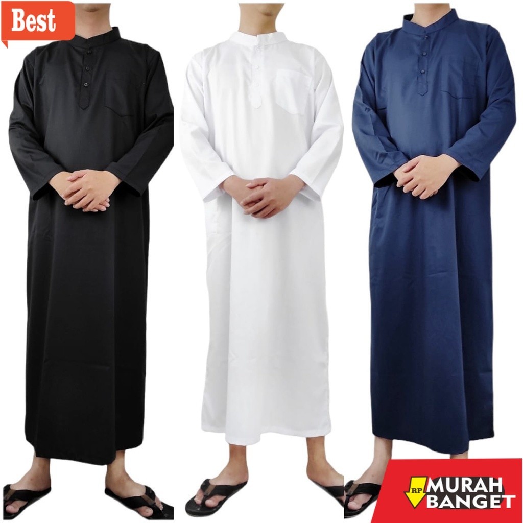 Baju timur tengah pria- Gamis Jubah Pria Cowok Laki TOYOBO PREMIUM ADEM Putih Hitam Biru Navy Tua Do