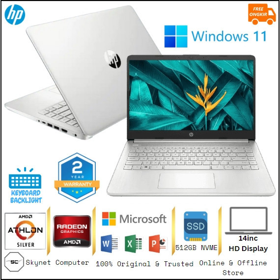 HP 14S DK1524AU FQ0562AU AMD ATHLON 3050 RAM8GB SSD512GB AMD RADEON™ Graphics WINDOWS 11 DAN OFFICE 