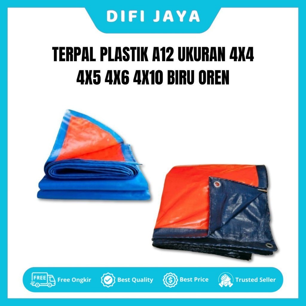 TERPAL PLASTIK A12 UKURAN 4x4 4x5 4x6 4x10 biru oren