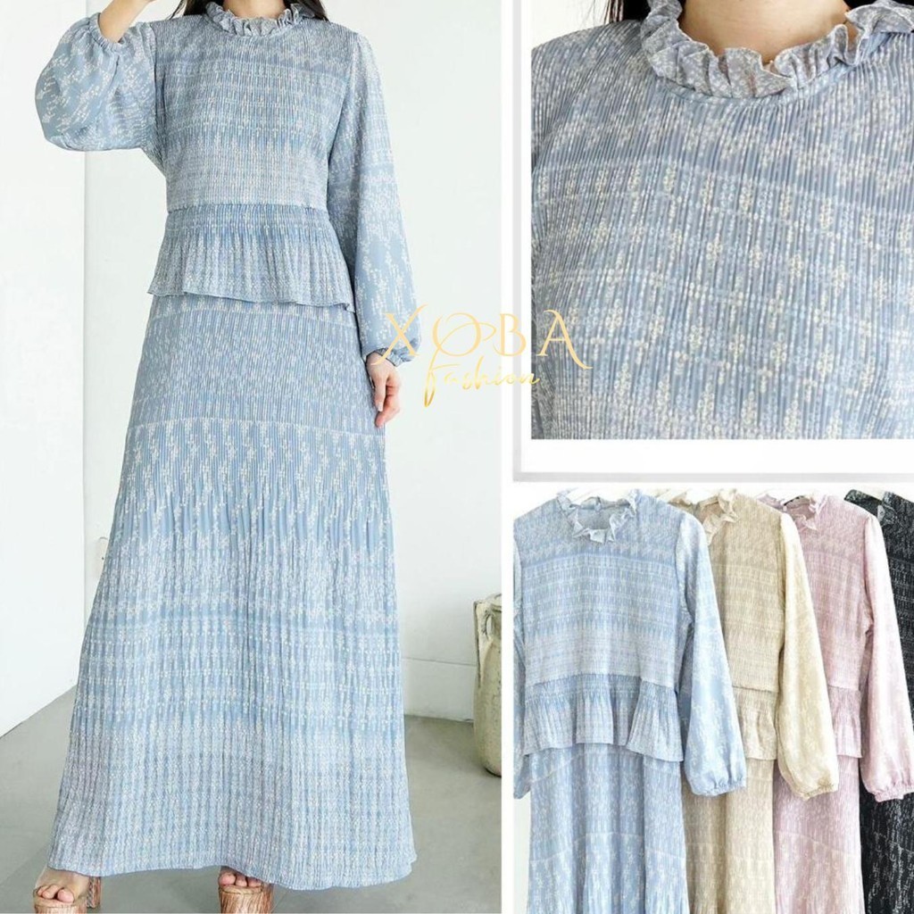 Xoba Fashion 2029  Busana Muslim Ceruti LD 110 CM Plisket Gaun casual panjang Layer