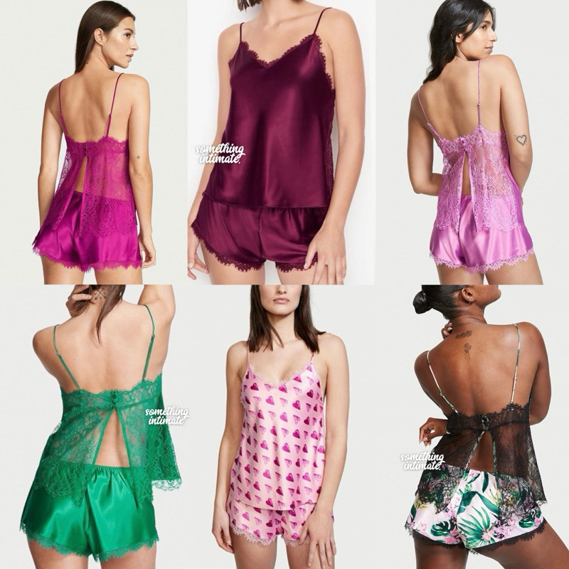 Victoria Secret Flyaway Lace Satin Silk Cami Pajamas Short Tanktop / VS Sleep Tank Top / Baju Piyama
