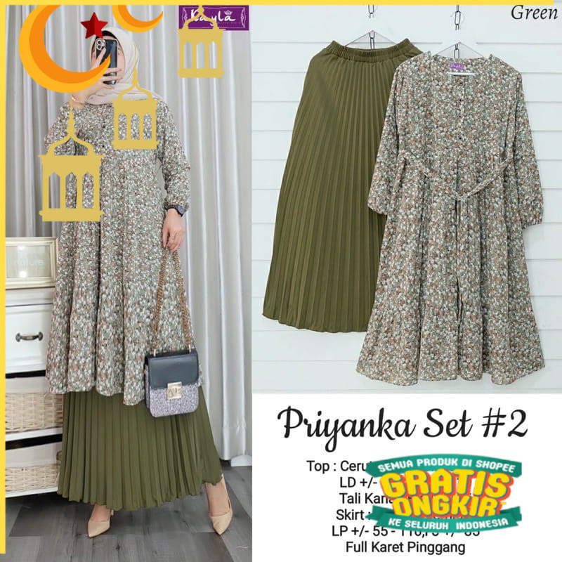 Setelan Wanita Rok Atasan Tunik Amitha One Set Kayla Bahan Ceruty Babydoll Full Furing Rok Plisket P