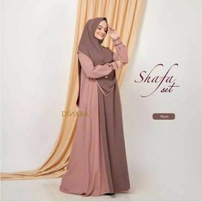 Gamis Syar'i Set Hijab LD140 Ukuran Jumbo Shafa LD 100 110 120 130 140 - Plum, L