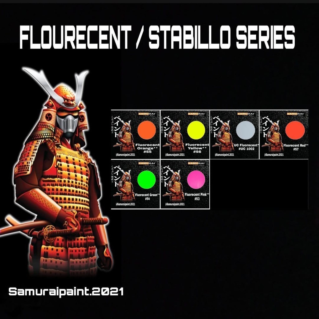 

SAMURAI PAINT FLUORECENT / STABILLO pink 53 green 54 orange 55 yellow 56 red 57 UC 1002