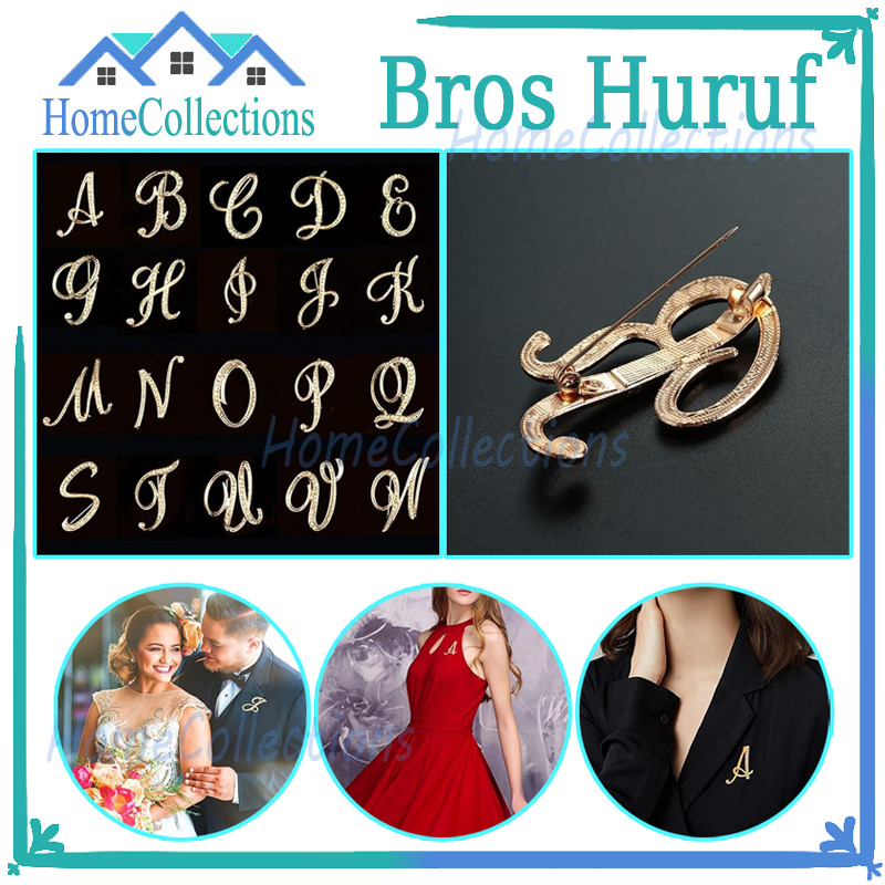 Bros Huruf/Bros Mode Huruf Warna Gold/Pin Tusuk Huruf/Bros Dagu Abjad