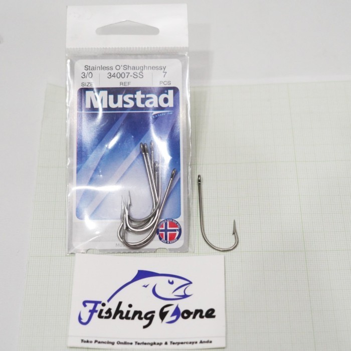 [Best] Mustad O'SHAUGNESSY Stainless Steel Hook 34007SS Mata Kail ujung tajam - Size 3/0
