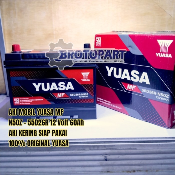 Aki Mobil YUASA N50Z 55D26R MF Aki Kering 12v 60Ah ORIGINAL YUASA