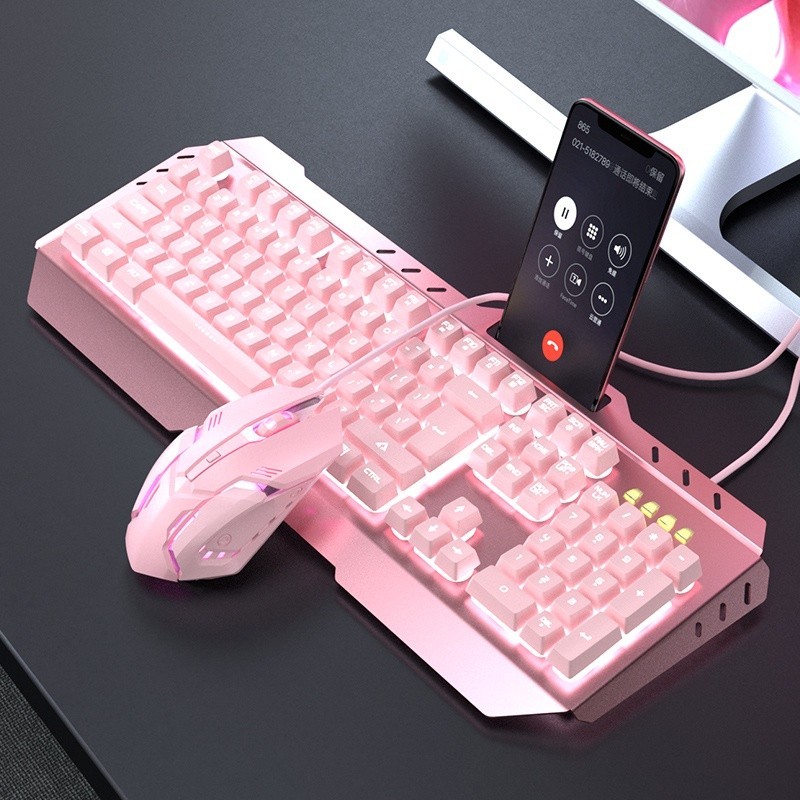 Pink Girl Cute Backlight Gaming Keyboard dan Mouse Combo Mechanical Feel Mekanikal external Gamer ka
