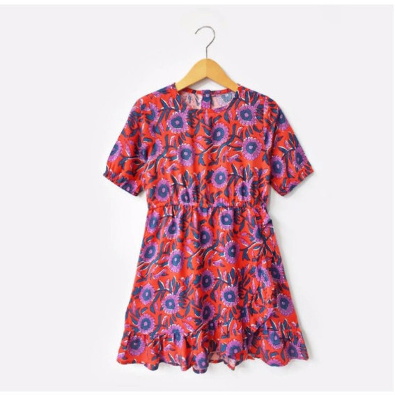 BAJU DRESS LITTLE K ORANGE FLOWERS BEAUTIFUL ANAK PEREMPUAN