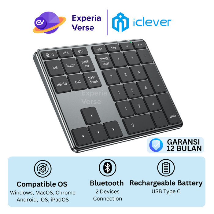 iClever KP10 Bluetooth 5.1 Wireless 34 keys Numpad Keypad Multidevices