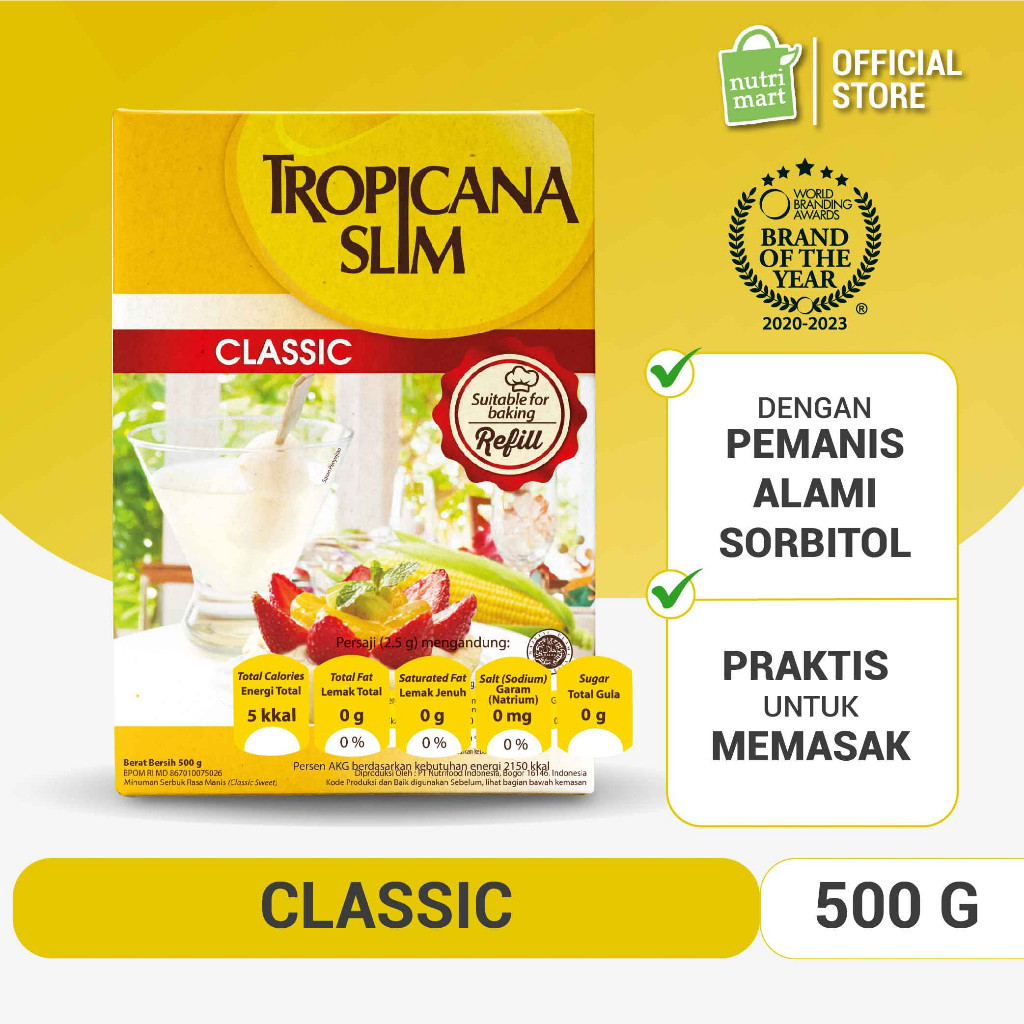 

Tropicana Slim Sweetener Classic Refill 500gr - Pemanis untuk Bantu Batasi Gula