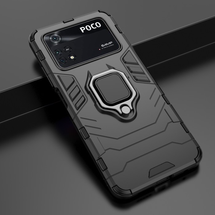 Casing Xiaomi Poco M4 Pro Hard Case Armor Iron Ring Cover Poco M4 Pro