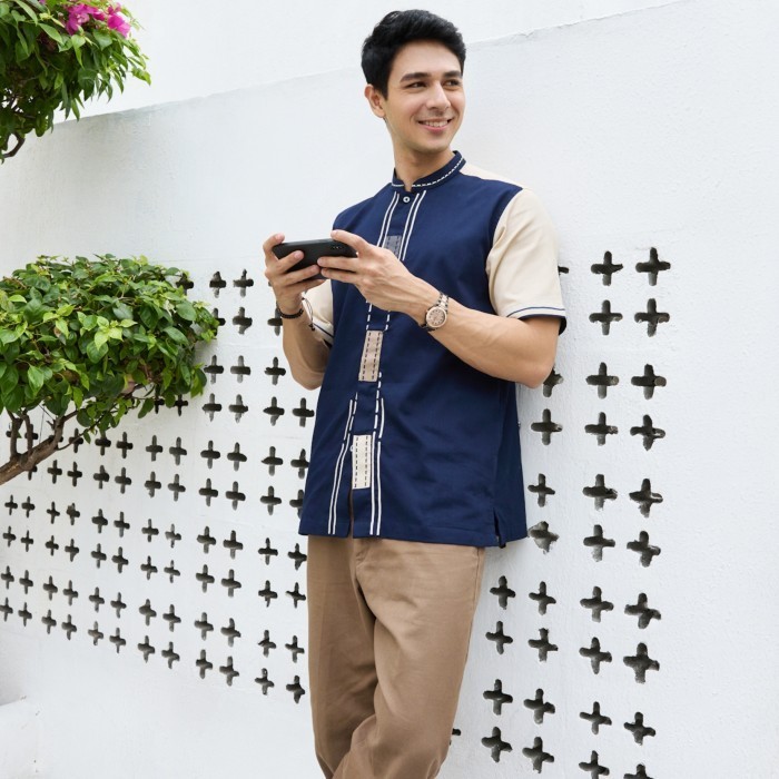 promosi baju koko busana muslim pria al achwan baghdad navy mix khaki - XXL