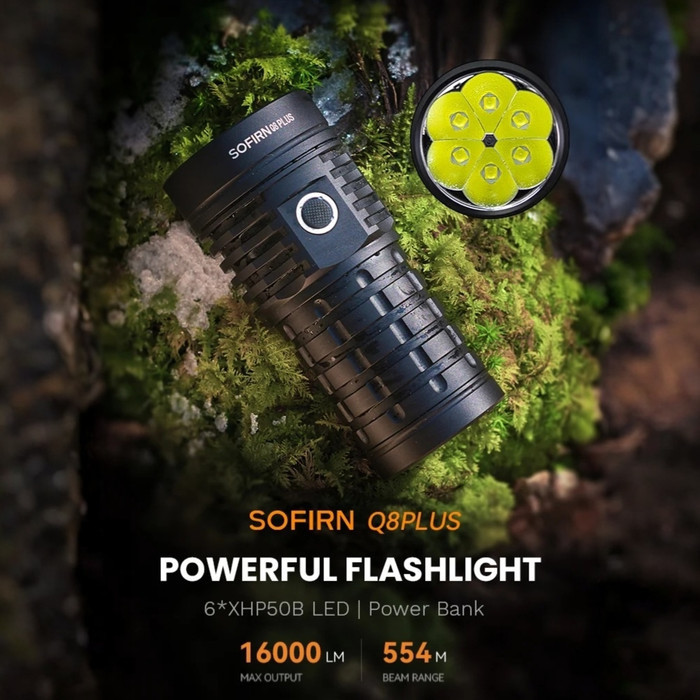 SOFIRN Q8 PLUS SENTER LED 6x CREE XHP50B 16000 LUMENS ANDURIL 21700 USB C