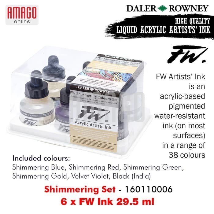 

Cat Akrilik - DALER-ROWNEY - FW Ink 6 x 29.5 ml - Acrylic Artists Ink - Shimmering Set - 160110006
