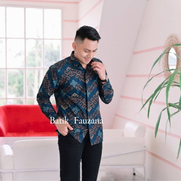 promosi toko Batik Solo I Kemeja Batik Pria modern Lengan Panjang Dilapis Furing - Navy, S