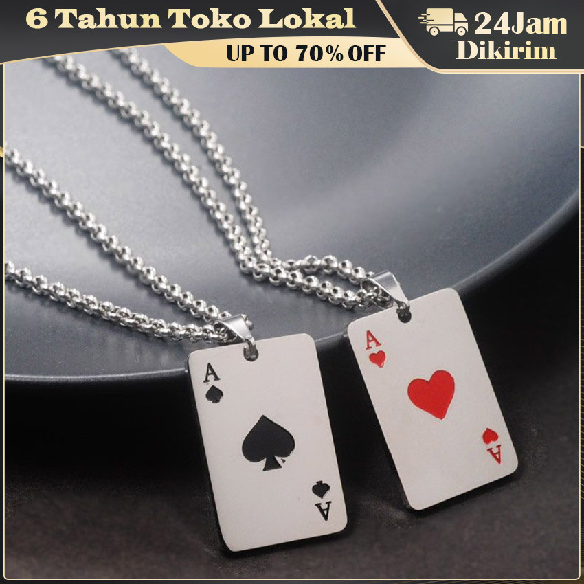 As Sekop / As Hati Kalung Liontin Kartu Remi / Kalung Rantai Pada Berlian As Sekop Kartu Poker Stain