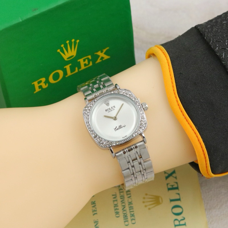NEW ARRIVAL - Jam Tangan wanita ROLEX Square diamond design 2 jarum bonus box exclusive - FW
